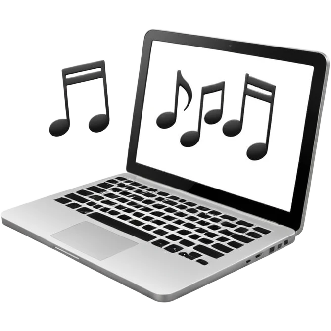 laptop with musical notes around emoji