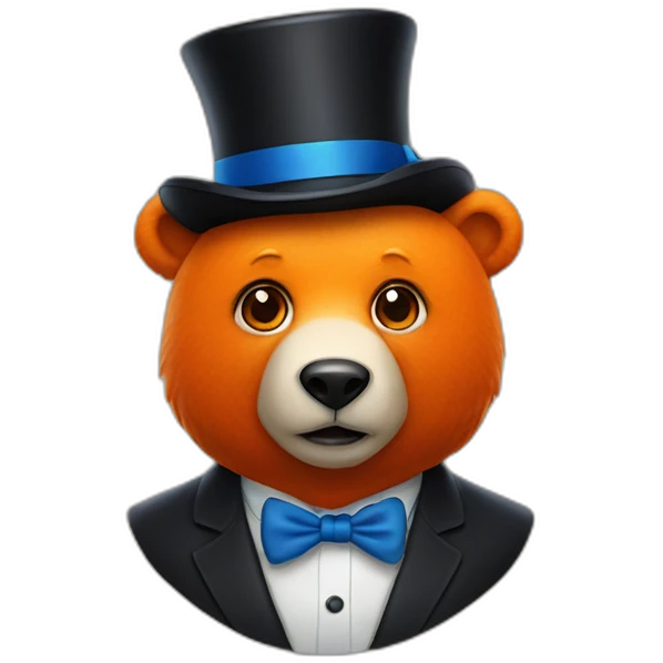 orange bear with tiny black top hat and blue eyeleiner emoji