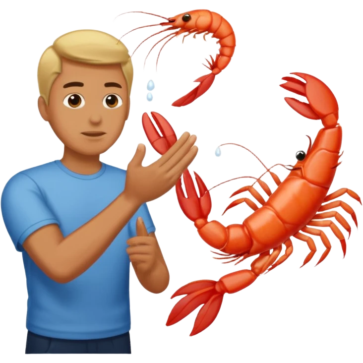 Make one of a man throwing shrimp at another guy emoji