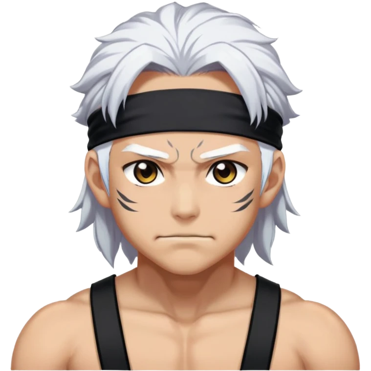 Tengen Uzui with a smirk, Sound Hashira from Demon Slayer, white hair, headband, muscular emoji