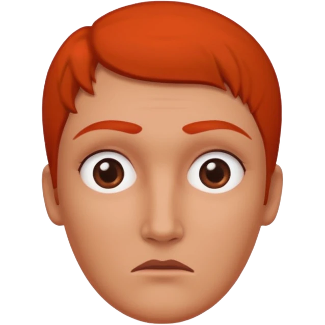 Una figura roja con cabeza cuadrada y cuerpo de rectángulos con cara con dos ojos negros como puntos y cejas preocupadas sin boca y que tenga como una especie de polvo café en la cabeza emoji