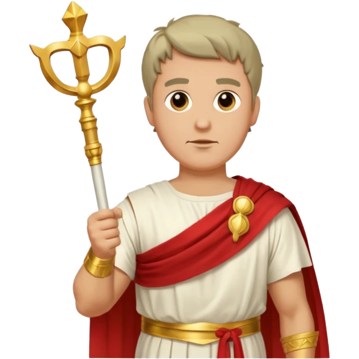 An emoji portrait of a Roman patrician. He wears a flowing white toga with a red stripe. He has a dignified expression and holds a golden scepter. emoji