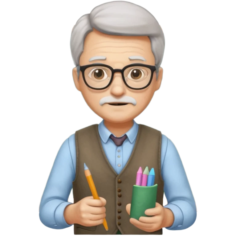 Man teacher: old, wearing vest, wearing glasses, hold chalk on their hand emoji