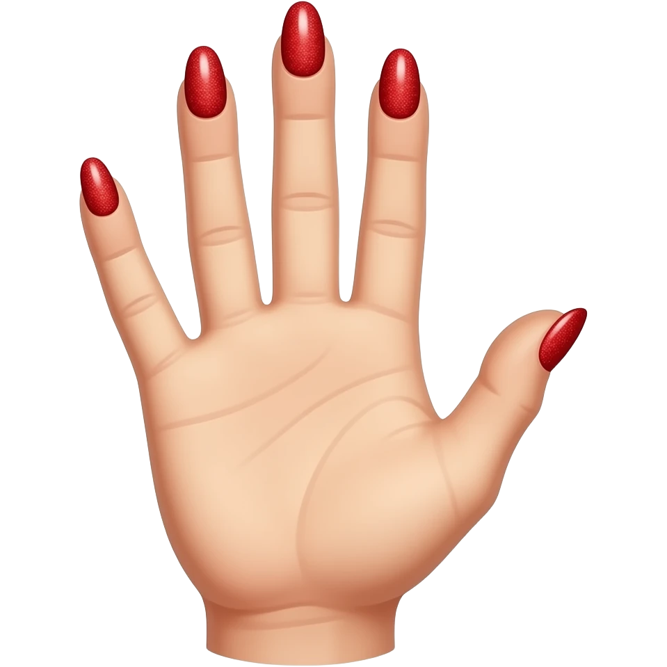 5 fingers, red glitter nails emoji