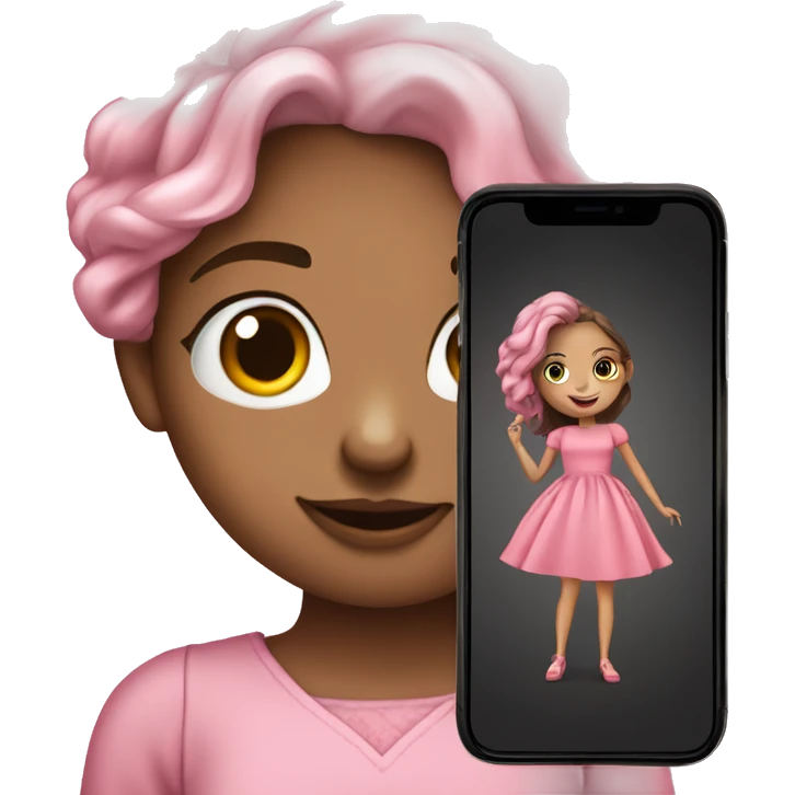 Menina de vestido rosa com iPhone na mão emoji