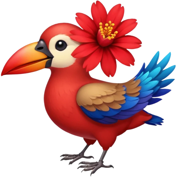 A bird carrying a red flower and heart on its mouse  emoji