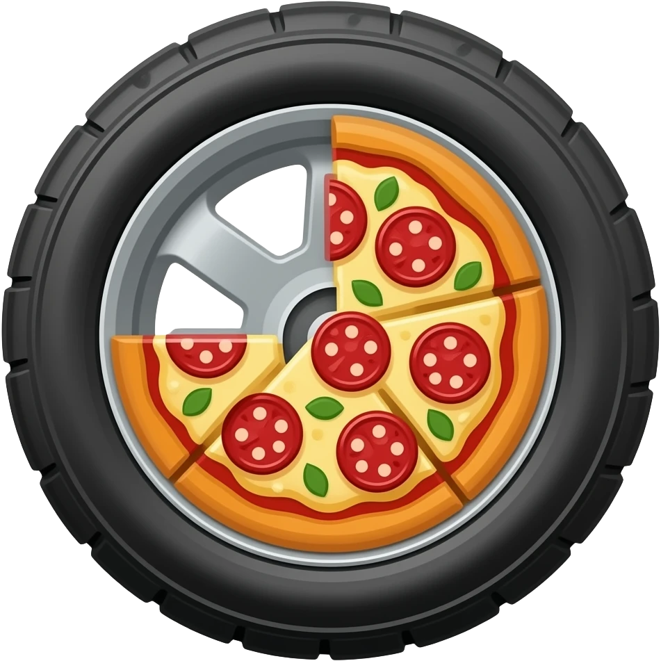 car with pizza tires emoji