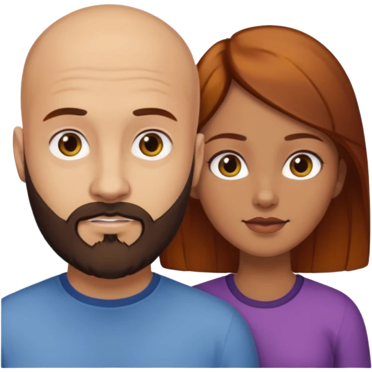 Couple. A bald man with dark brown beard and a girl with light skin. She has dark yellow brown auburn hair. Different skincolor. emoji