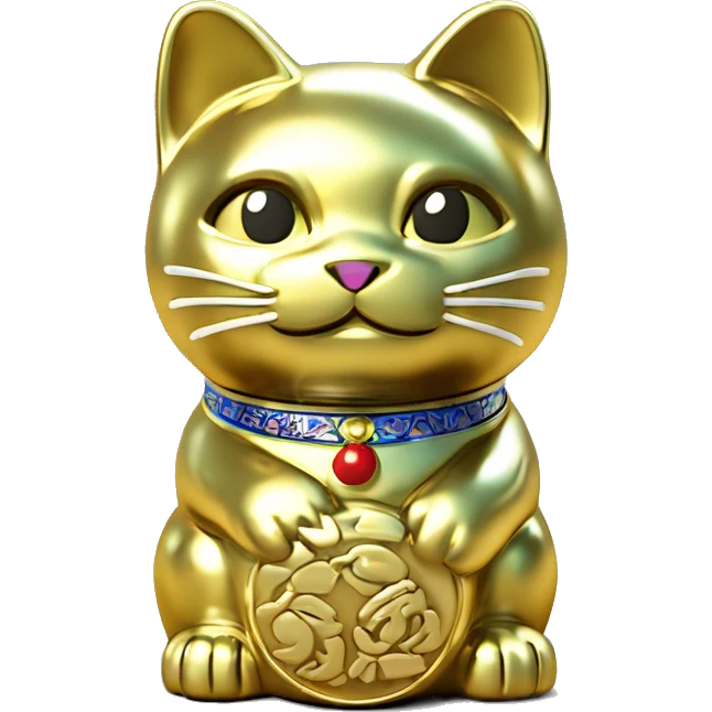 Full chrome plated solid color uncluttered maneki neko 3d emoji