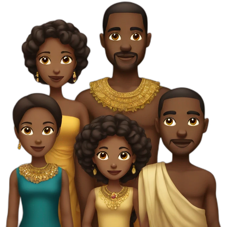 African royal family, with dark brown hair, brown emoji