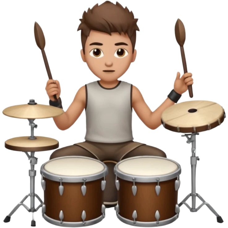  young, drummer male with brown wolfcut (long, 80s hairstyles) emoji