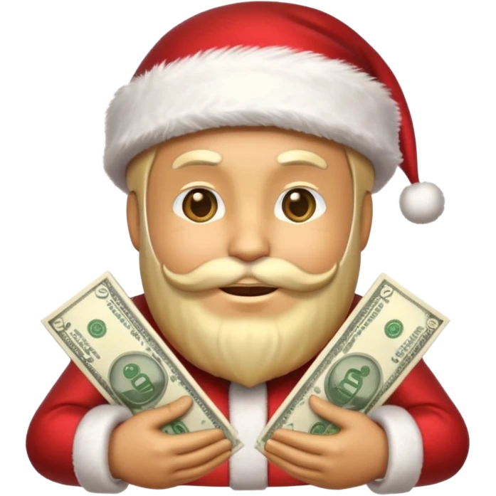 A confident rich emoji face wearing a Santa hat, money stacks, casino vibe, New Year theme, premium 3D emoji style, sharp details, no text, isolated on transparent background emoji