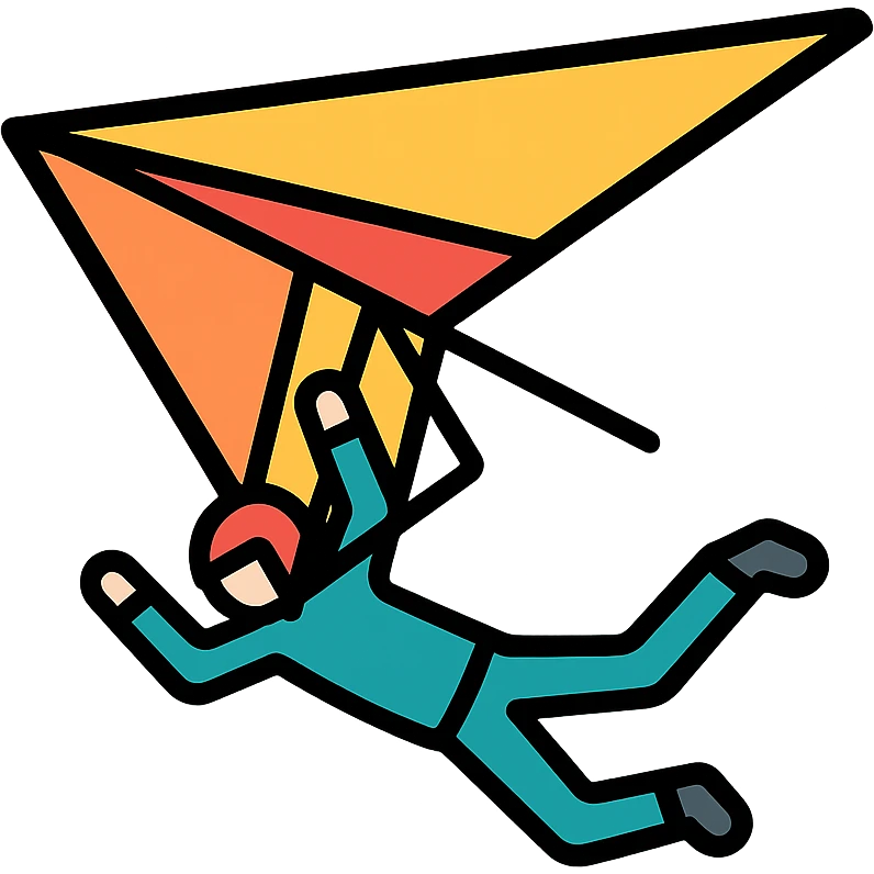 hang glider with a pilot performing a stunt, dynamic action pose, colored icon with black outlines emoji