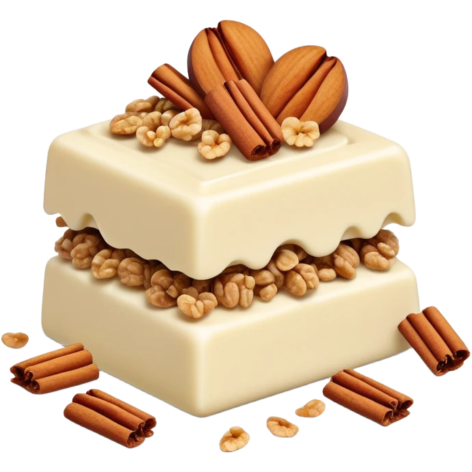 White chocolate with apple cinnamon and granola pieces in it emoji
