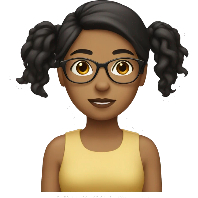 Brown Latina girl with black hair mullet short and round glasses emoji