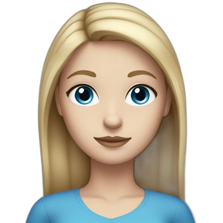 Girl with straight, dark blonde hair, blue eyes, white skin, makeup emoji