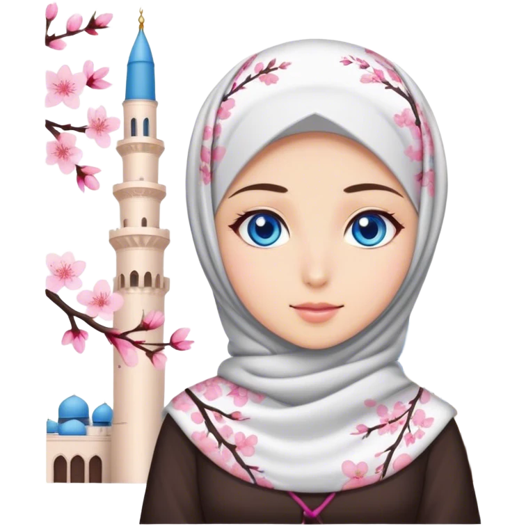 Turkish beautiful finish Konya girl blue eyes with hijab and cherry blossom dress on mosque emoji