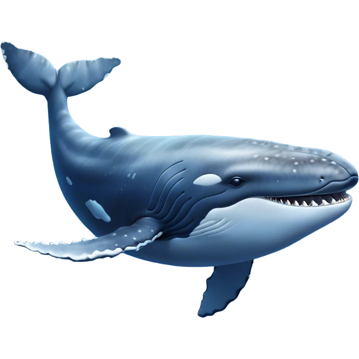 Cinematic Noble Humpback Whale Portrait Emoji, Poised and grand, with an enormous, barnacle-speckled blue-gray body, soulful, wise eyes, and a deeply serene presence, Simplified yet sharp and sophisticated features, highly detailed, glowing with a soft oceanic radiance, high shine, intelligent and powerful, stylized with an air of deep-sea mystery, focused and regal, soft glowing outline, capturing the essence of a legendary giant of the ocean that appears ready to glide majestically through the waves with effortless grace! emoji