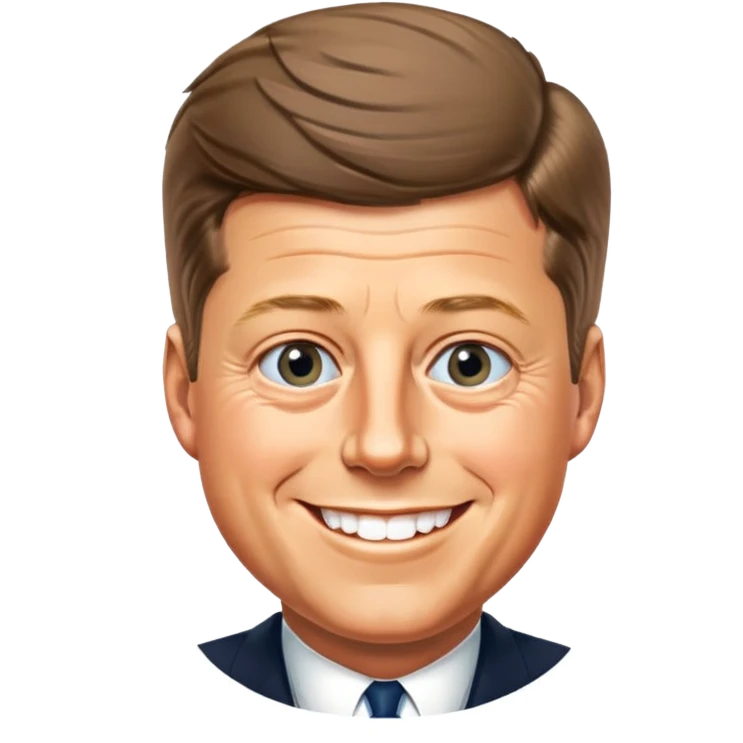 John F. Kennedy smiling face, minimal details, friendly diplomatic mood emoji