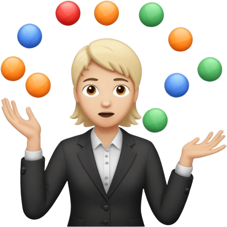 an emoji that depicts a product manager juggling work while mildly panicked and gender neutral  emoji