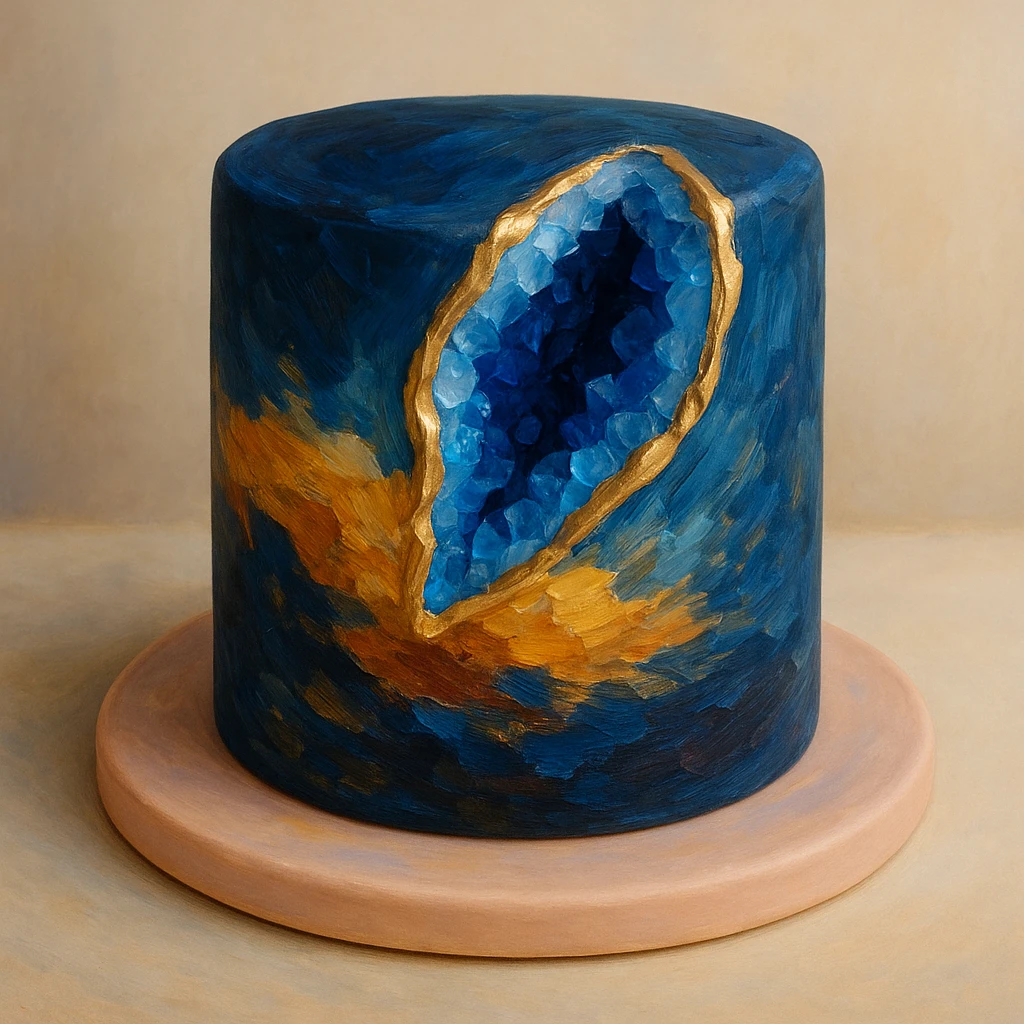blue crystal geode, fine art painting, rich brushstrokes, dramatic lighting emoji