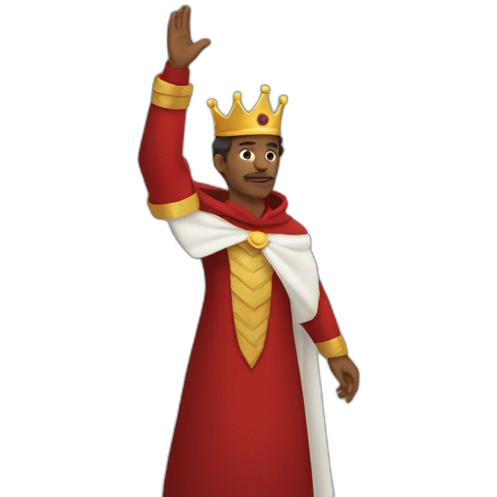 a king in red cape with his hands raised emoji