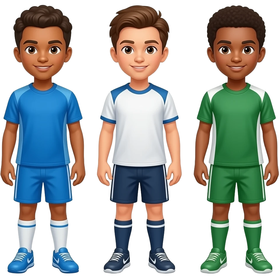 3 Atletas jovens, ventindo azul, branco e verde emoji