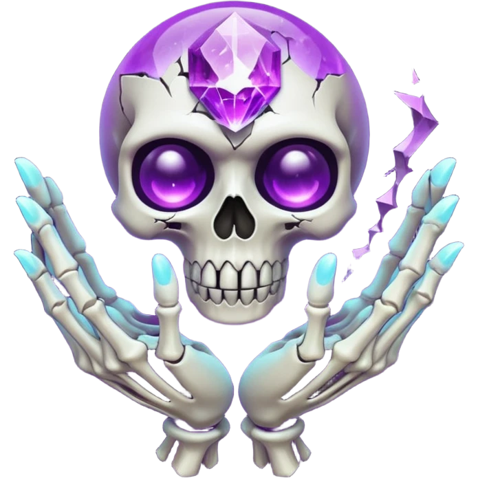 A Discord emoji of a floating, cracked purple crystal orb held by skeletal fingers. Void magic theme, vibrant glow, sharp detail, white background. emoji
