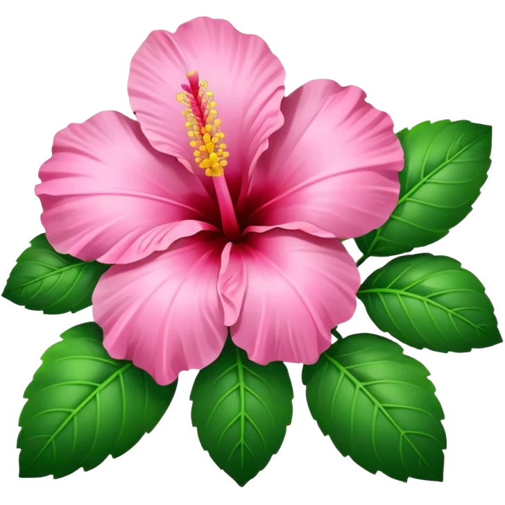 Pink Hibiscus heart with green leaves emoji