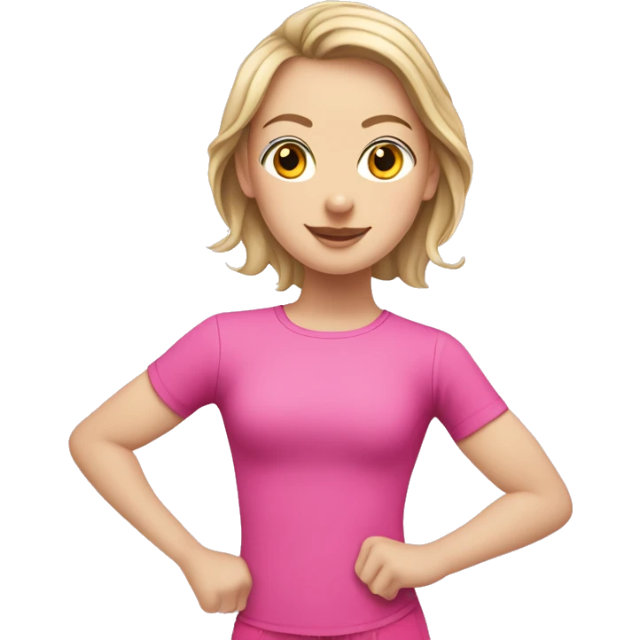 White Girl in pink t-shirt with print “MARIGYM” doing gymnastics  emoji