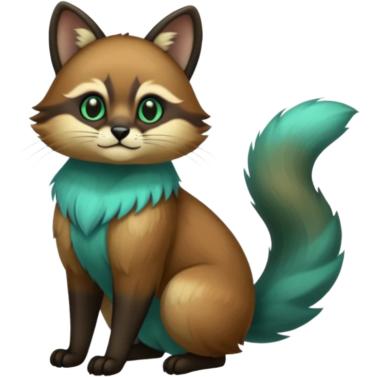 exotic shiny sparkly colorful cool realistic cute beautiful dark gloomy ghostly spooky greyish blackish green cyan toned colored fantasy-Cacomistle-tanuki-oncilla-caracal-animal-hybrid (full body) emoji
