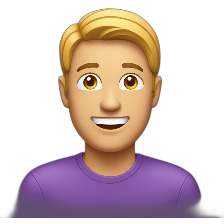 Smiling man, in purple shirt, and schlchpe emoji