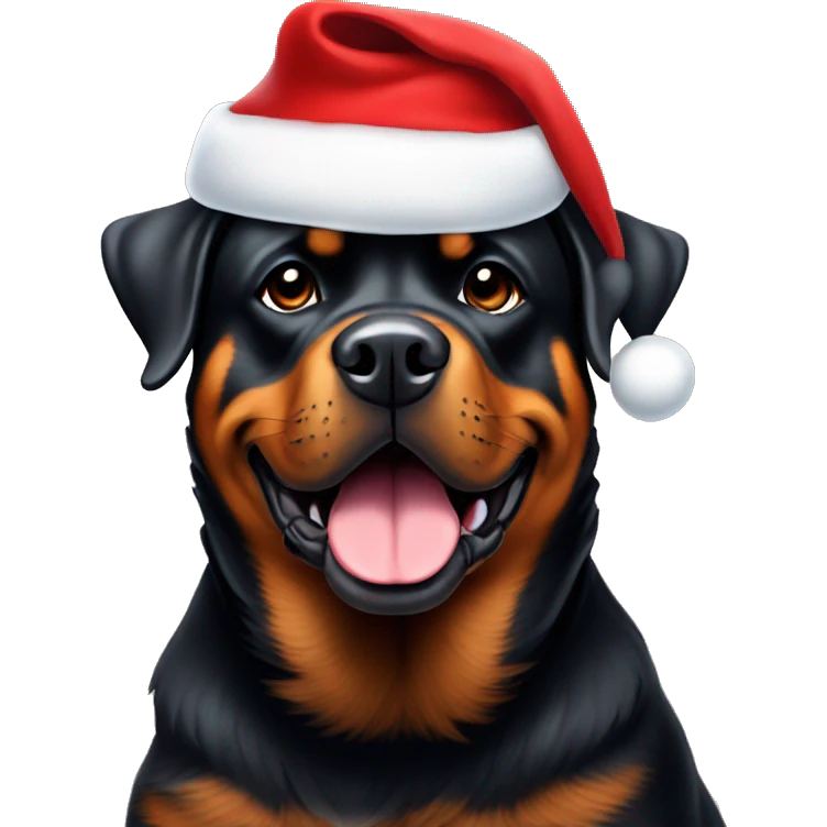 Rottweiler wearing a Santa hat emoji