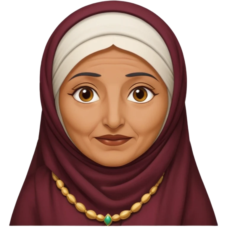 an old emirati women wearing traditional cloths covers her face with burg'a emoji