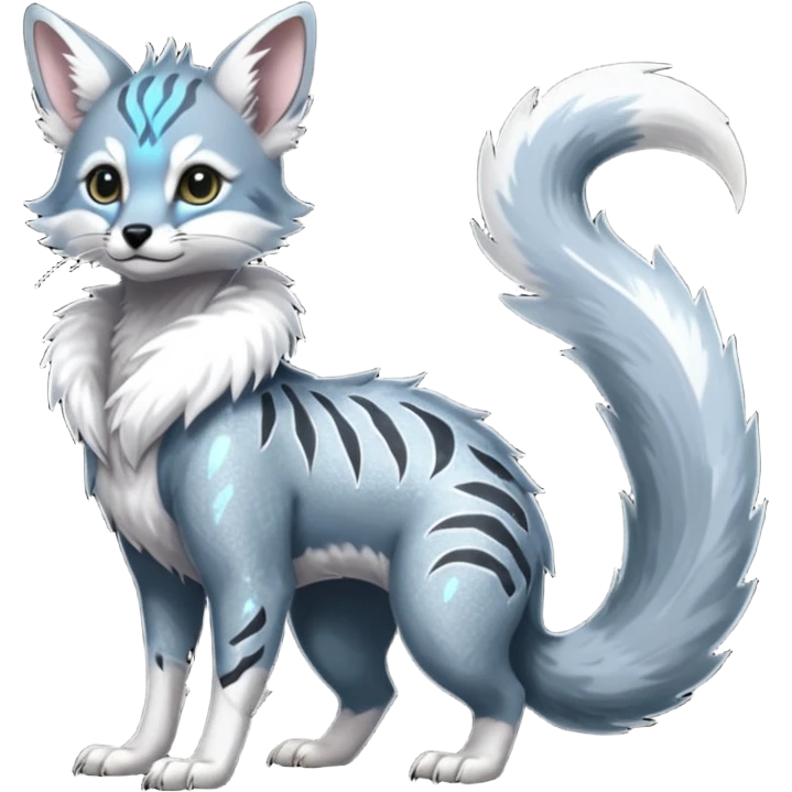 Feral Rare Fantasy cool handsome badass  sparkly shiny Vernid-Trico-species by LiLaiRa, random markings, tufted tail, tufted ears, full body emoji
