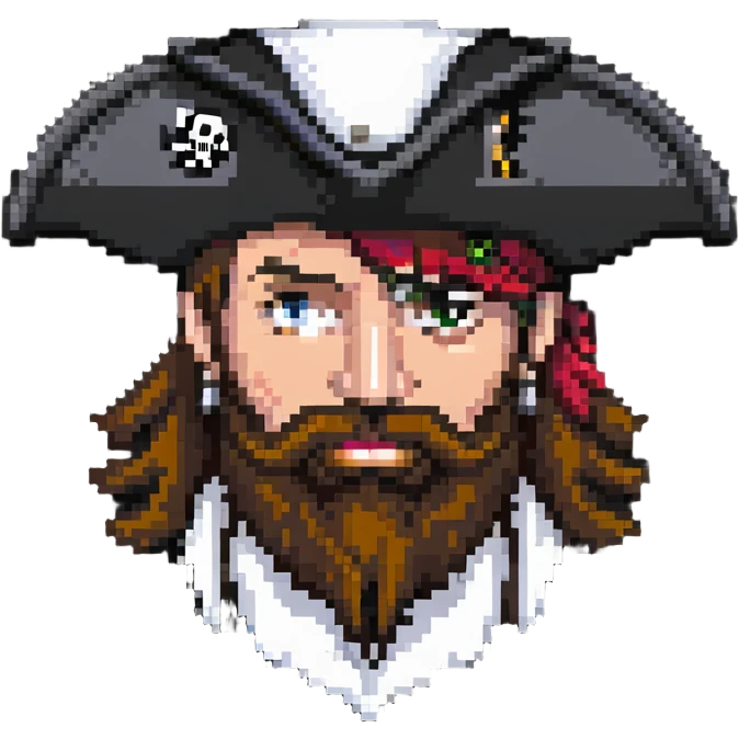 pixel art pirate with beard and tricorn hat emoji