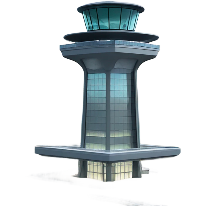 An air traffic control tower stands tall, its sleek, high-tech design featuring glass panels that reflect. common shape and design emoji