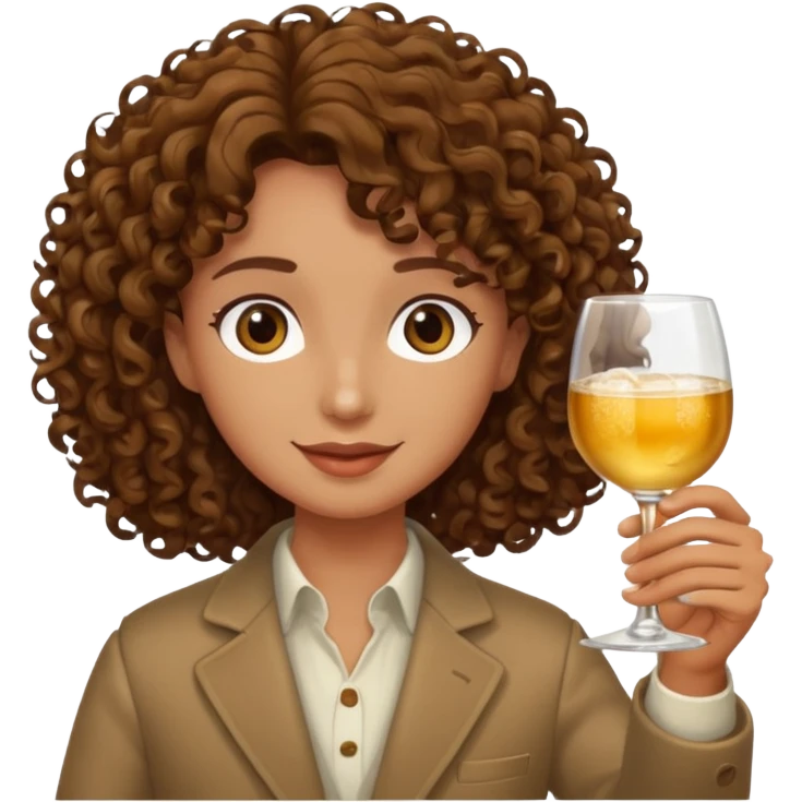 Curly haired curl with brown hair toasting with alcohol emoji