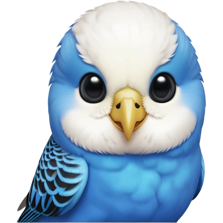 cinematic-cute-blue-budgie-portrait-emoji,-head-tilted-playfully-and-inquisitively,-featuring-a-brilliant-blue-feathered-fur-and white and black feathered face-with-a-natural-sheen,-round,-sparkling-dark-eyes-filled-with-curiosity,-simplified-yet-irresistibly-adorable emoji