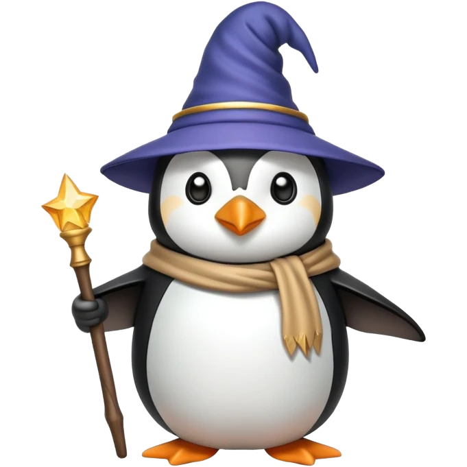 penguin wizard with magic wand and wizard hat emoji