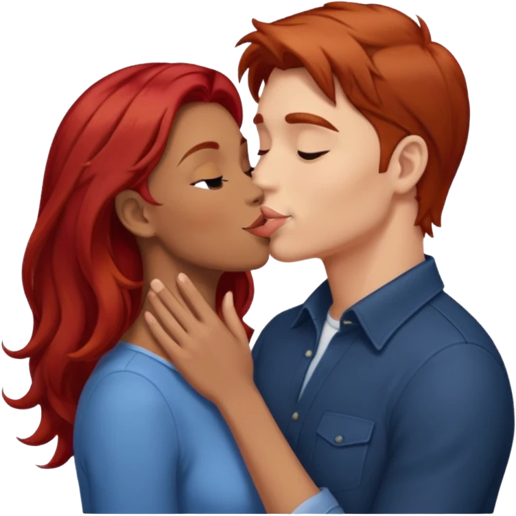 kissy face between brown hair man and redhead woman emoji