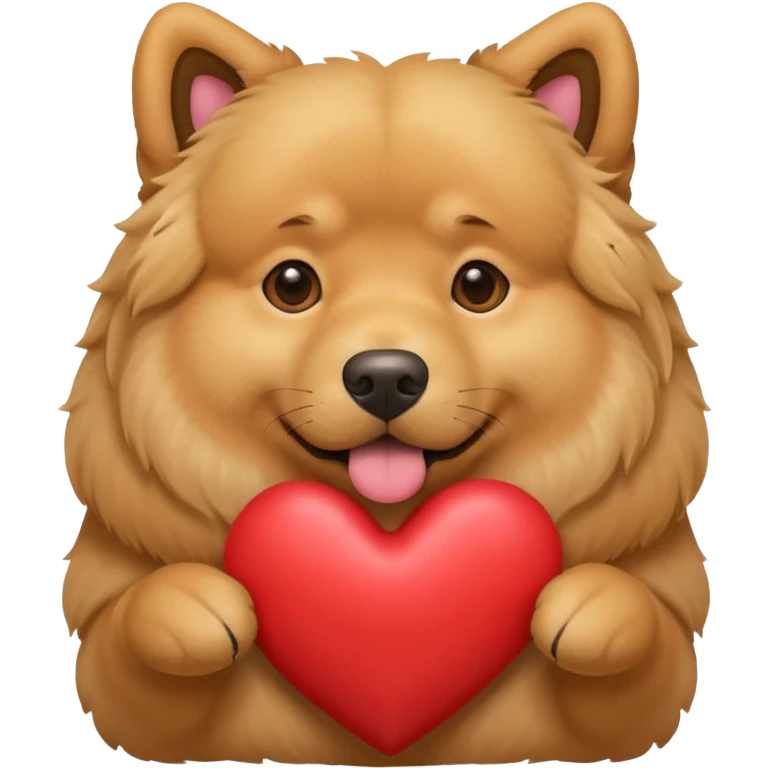 Golden Retriever/Chow Chow mix holding a large heart in its mouth (modeled after the dog image attached) emoji