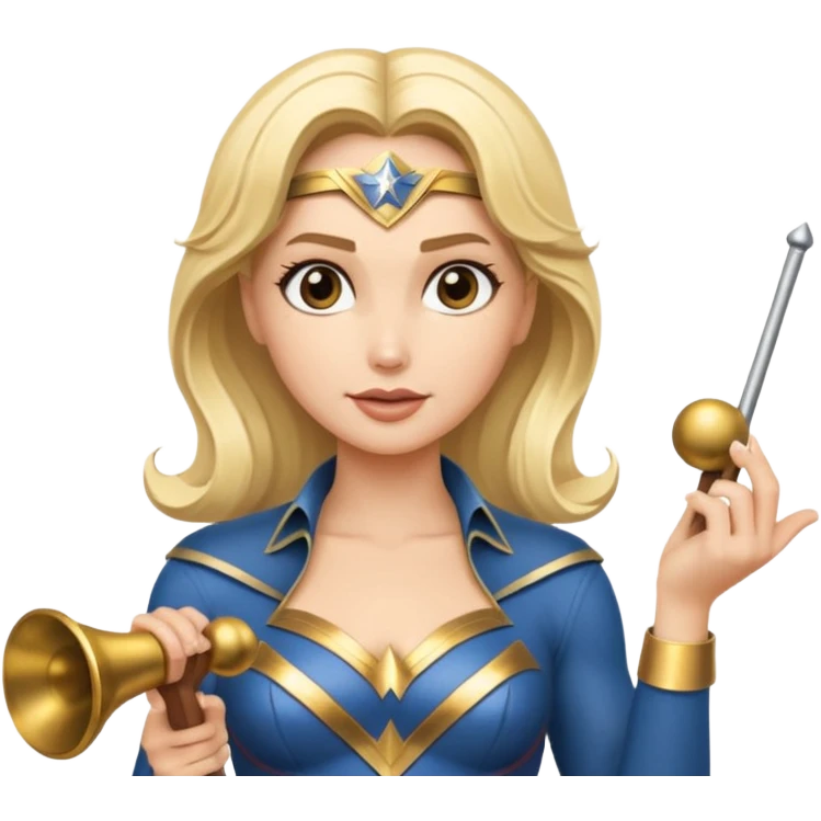 Blonde Wonder Woman holding bell and short white orchestra conductor’s baton  emoji