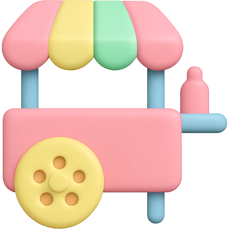 icon of a food cart, soft pastel colors, smooth rounded shapes, cute and minimal look emoji