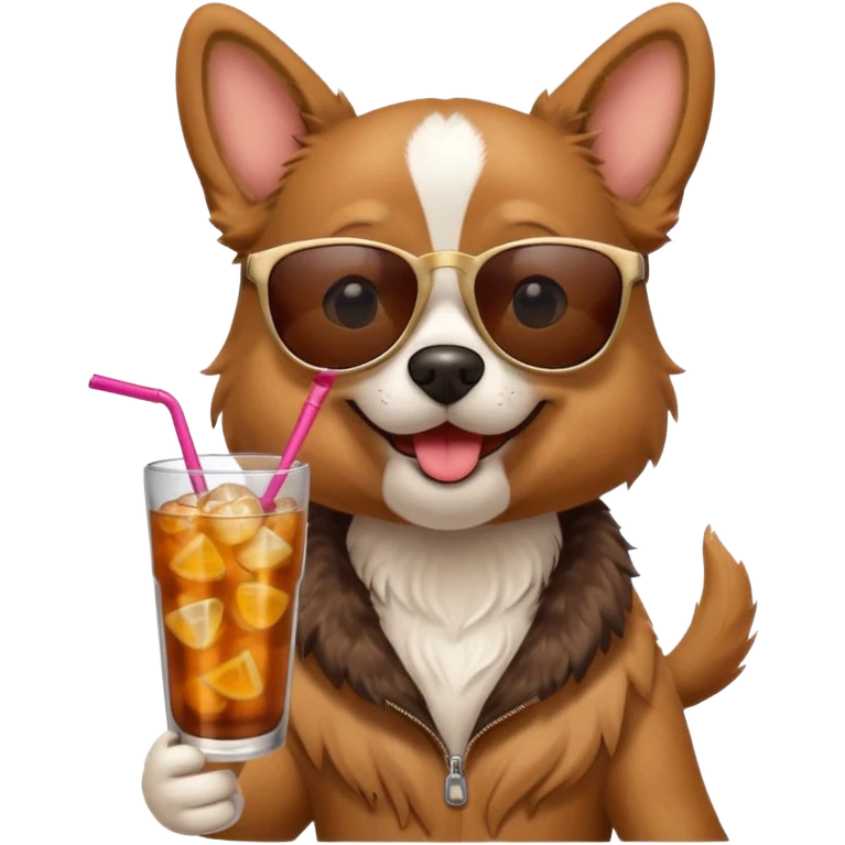dog with sunglasses and drink emoji