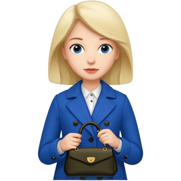 woman in blue coat, handbag emoji
