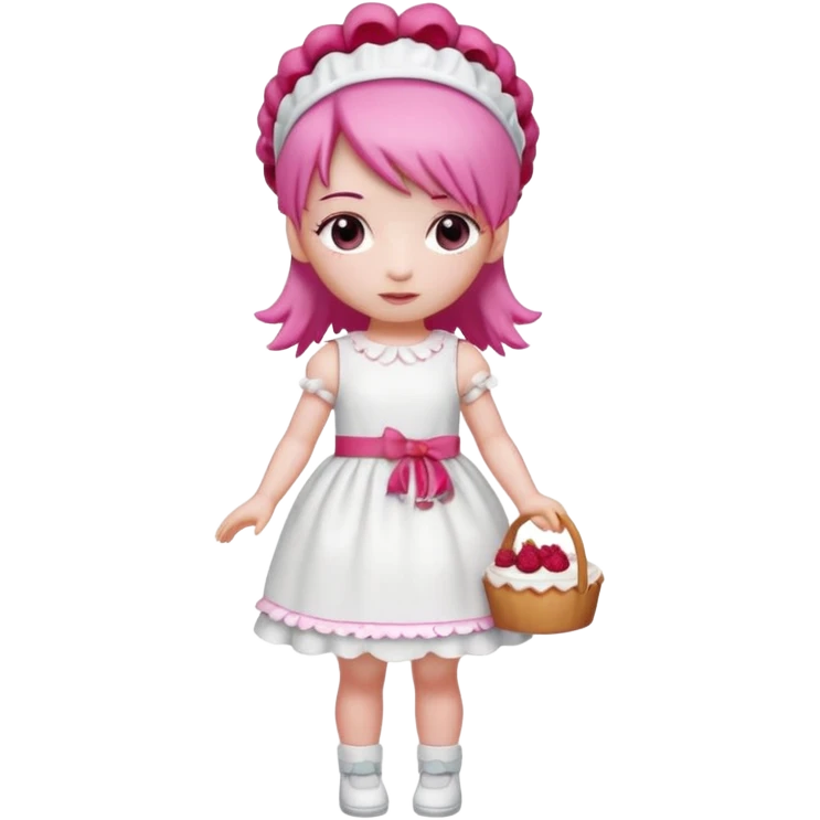 Isolated detaile illustration modern raspberry torte doll figurine full body with pink hair and a hairband emoji