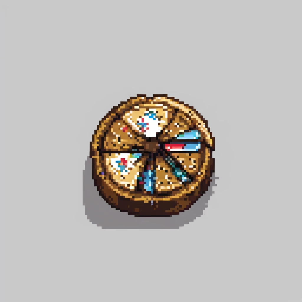 pixel art chocolate chip cookie, simple round shape, a few dark chips, retro video game style emoji