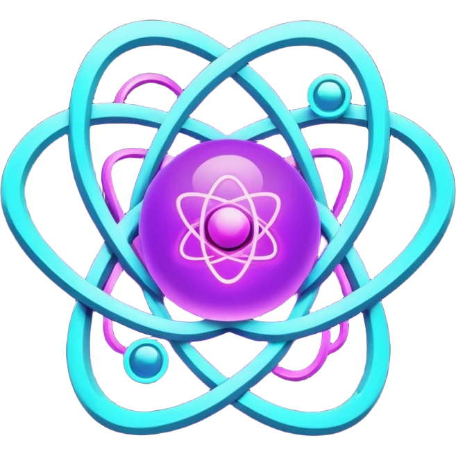 futuristic minimalistic logo icon, glowing atom core with orbiting energy rings, neon purple (#8B5CF6) and cyan (#00E0FF) glow, representing Atom team creativity and innovation, dark background, clean tech design, no face, 1:1 aspect ratio emoji