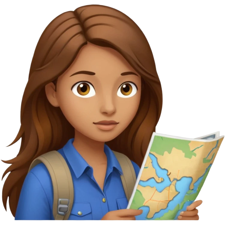 A backpacking woman checking her map with curious eyes. emoji